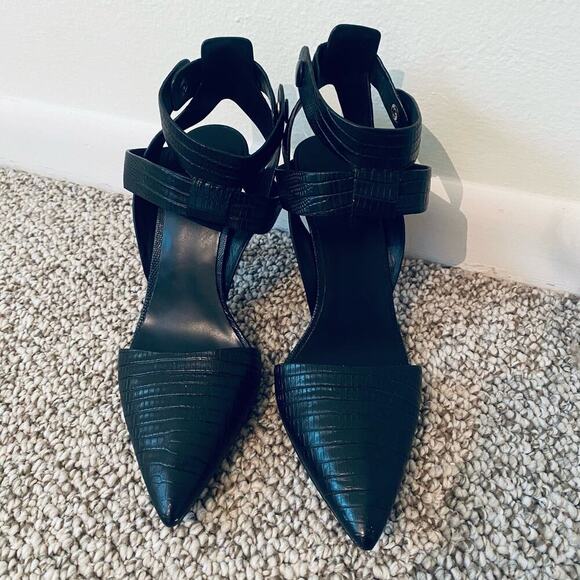 🛑SOLD🛑 Alexander Wang Sonja Heels Size 39 8.5 Black Point Toe Reptile Designer - Picture 3 of 12